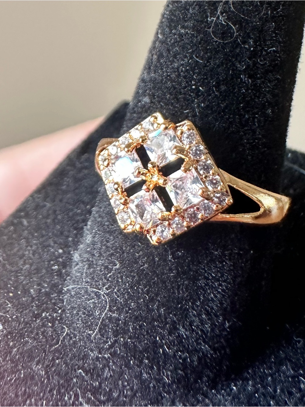 18k Yellow Gold Plated Square Halo Cubic Zirconia Ring